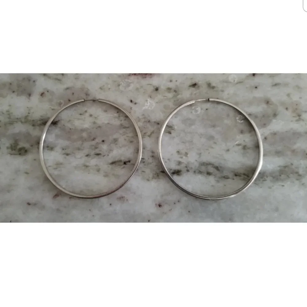 RARE MARKED DESIGNER MAYORS BIRK'S ITALY 925 STERLING XLARGE HOOP ROUND EARRINGS
